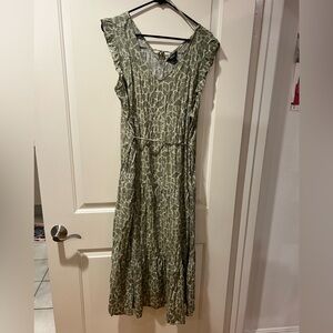 Sleeveless Olive Green Maxi Dress with Subtle Animal Print